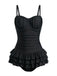 1950s Ruffled Ruched Tiered One-Piece Swimsuit - vintage swimwear, retro beach style for women