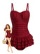 1950s Ruffled Ruched Tiered One-Piece Swimsuit - vintage swimwear, retro beach style for women