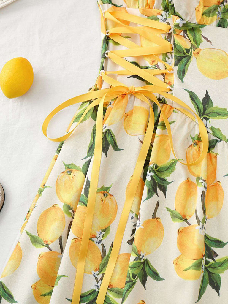 1950s Ruffled Square Neck Sleeveless Floral Print Swing Dress, vintage dress, retro fashion, rockabilly, pin-up fashion - vintage inspired fashion