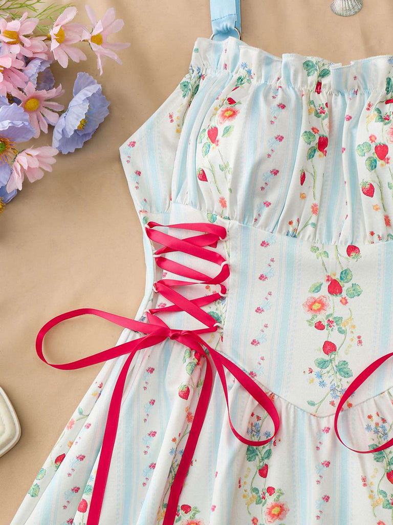 1950s Ruffled Square Neck Sleeveless Floral Print Swing Dress, vintage dress, retro fashion, rockabilly, pin-up fashion - perfect for women who love vintage and retro fashion