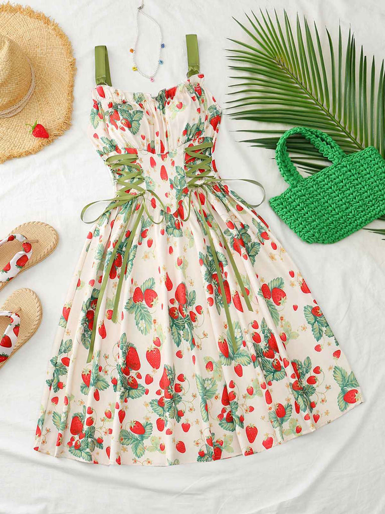 1950s Ruffled Square Neck Sleeveless Floral Print Swing Dress, vintage dress, retro fashion, rockabilly, pin-up fashion - perfect for women who love vintage and retro fashion