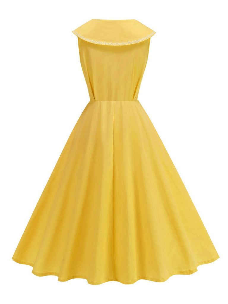1950s Sailor Collar Bow-Tie Solid Sleeveless Dress - vintage dress, retro fashion, rockabilly