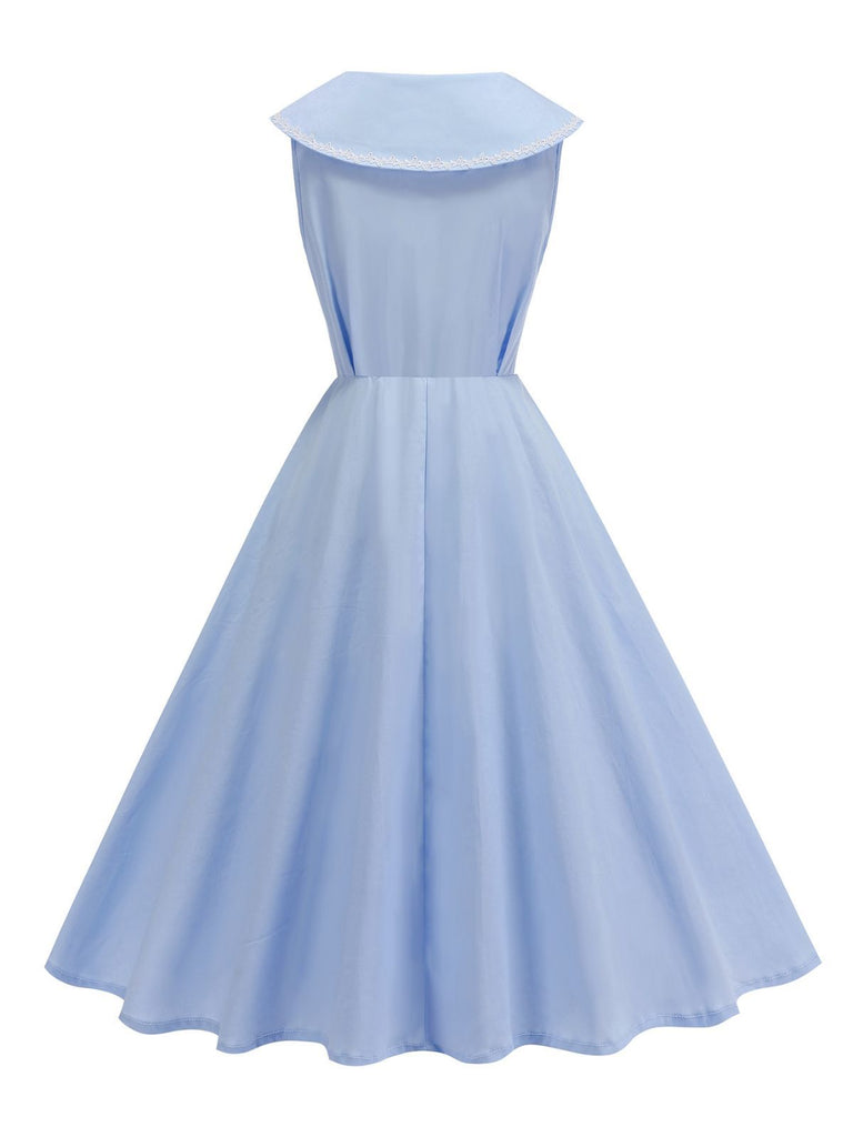 1950s Sailor Collar Bow-Tie Solid Sleeveless Dress - vintage dress, retro fashion, rockabilly