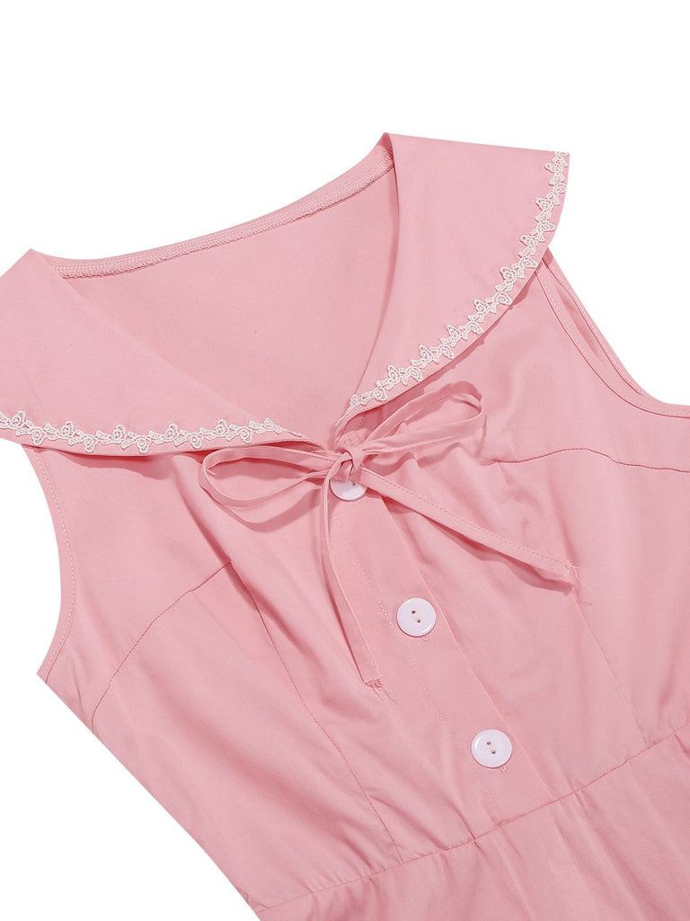 1950s Sailor Collar Bow-Tie Solid Sleeveless Dress - vintage dress, retro fashion, rockabilly