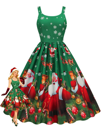 1950s Santa Claus Snowflake U-Neck Swing Dress - vintage dress, retro fashion, rockabilly