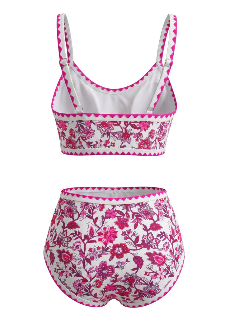 1950s Scoop Neck Floral High-Waist Bikini Set, vintage swimsuit, pin-up swimwear - perfect for women who love vintage and retro fashion