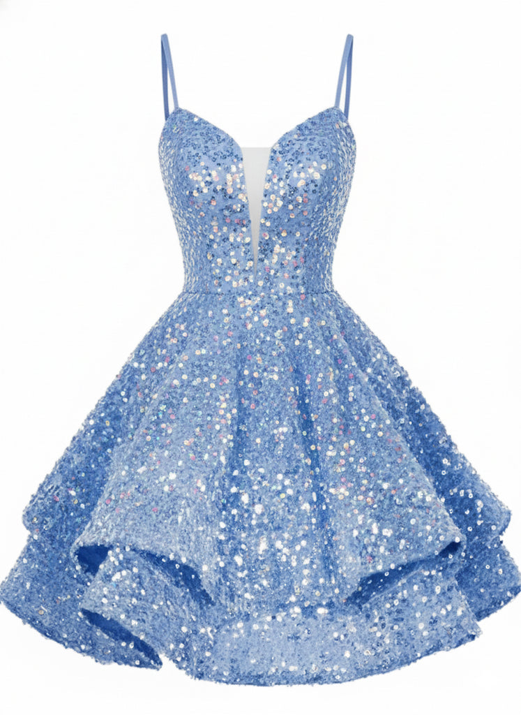 1950s Sequin Deep V-Neck Lace-UP Mini Party Dress - vintage dress, retro fashion, rockabilly