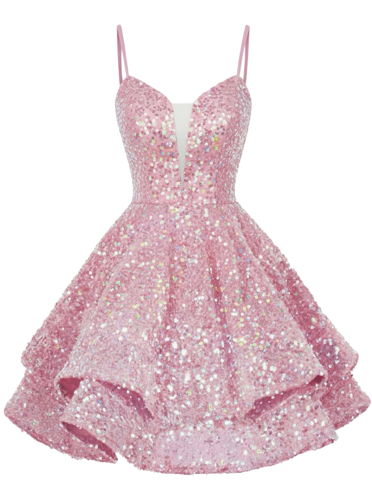 1950s Sequin Deep V-Neck Lace-UP Mini Party Dress - vintage dress, retro fashion, rockabilly