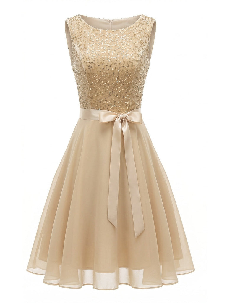 1950s Sequins Mesh Belted Sleeveless Dress, vintage dress, retro fashion, rockabilly, pin-up fashion, women, elegant