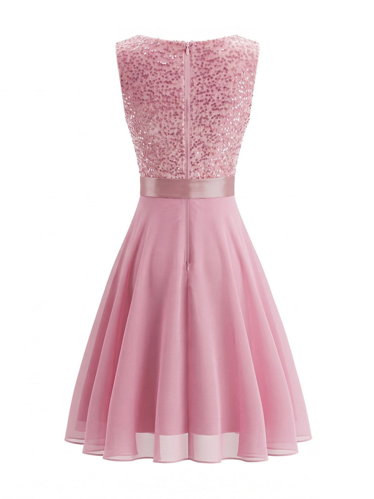 1950s Sequins Mesh Belted Sleeveless Dress, vintage dress, retro fashion, rockabilly, pin-up fashion, women, elegant