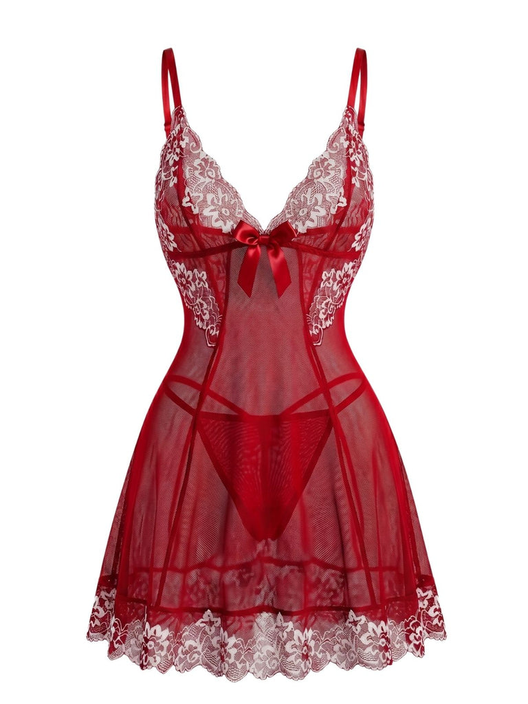 1950s Floral Lace V Neck Nightgown 11