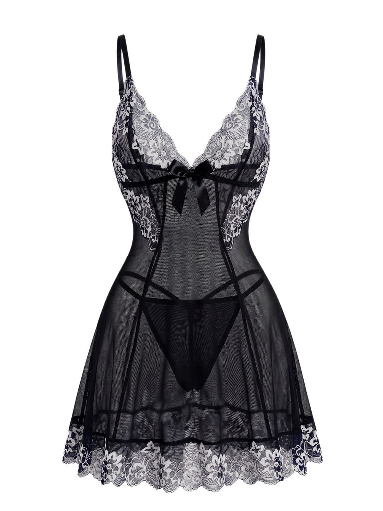 1950s Floral Lace V Neck Nightgown 5