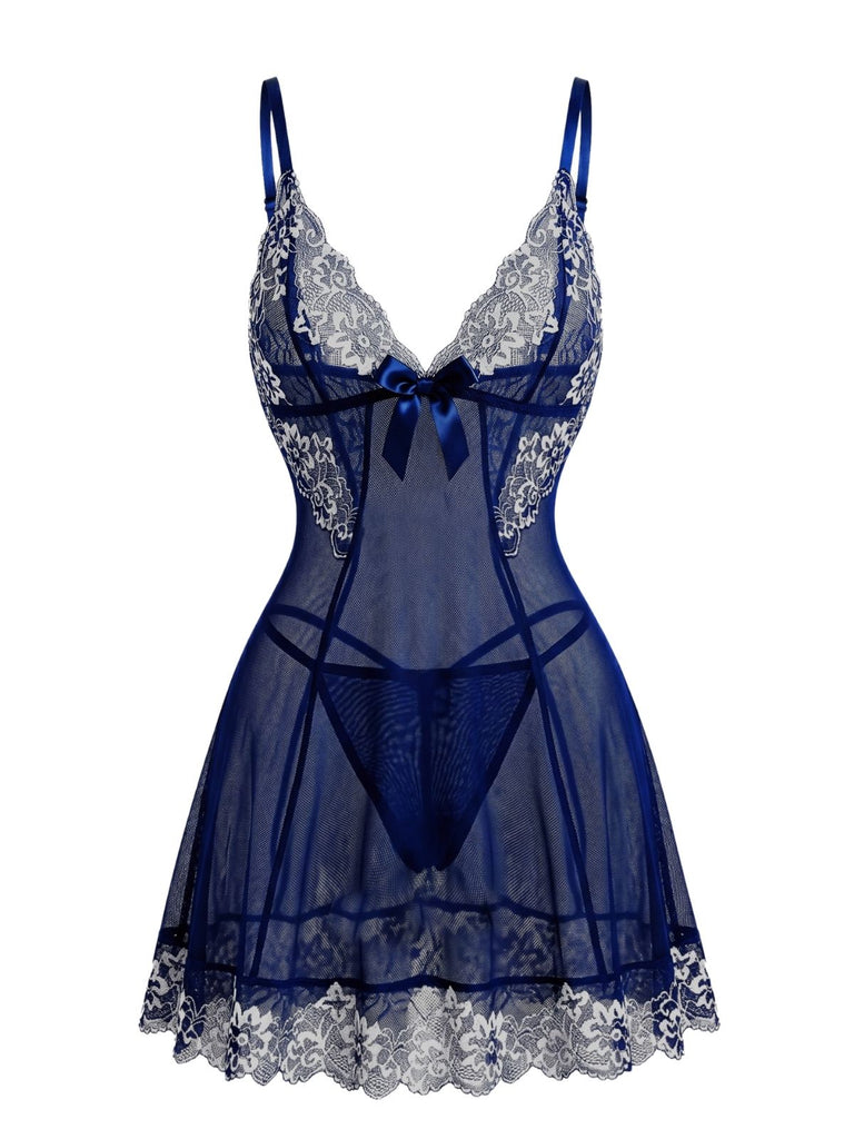 1950s Floral Lace V Neck Nightgown 6