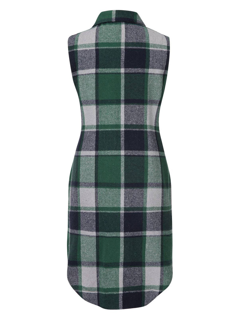 1950s Shirt Collar Flannelette Plaid Vest Coat, vintage coat, retro outerwear - perfect for women who love vintage and retro fashion