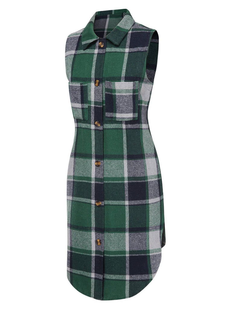 1950s Shirt Collar Flannelette Plaid Vest Coat, vintage coat, retro outerwear - perfect for women who love vintage and retro fashion