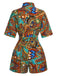 This 1950s Shirt Neck Print Belted Romper brings 1950s soul to her everyday