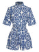 This 1950s Shirt Neck Print Belted Romper brings 1950s soul to her everyday