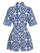 1950s Shirt Neck Print Belted Romper — 1950s jazz-age spirit for her morning coffee
