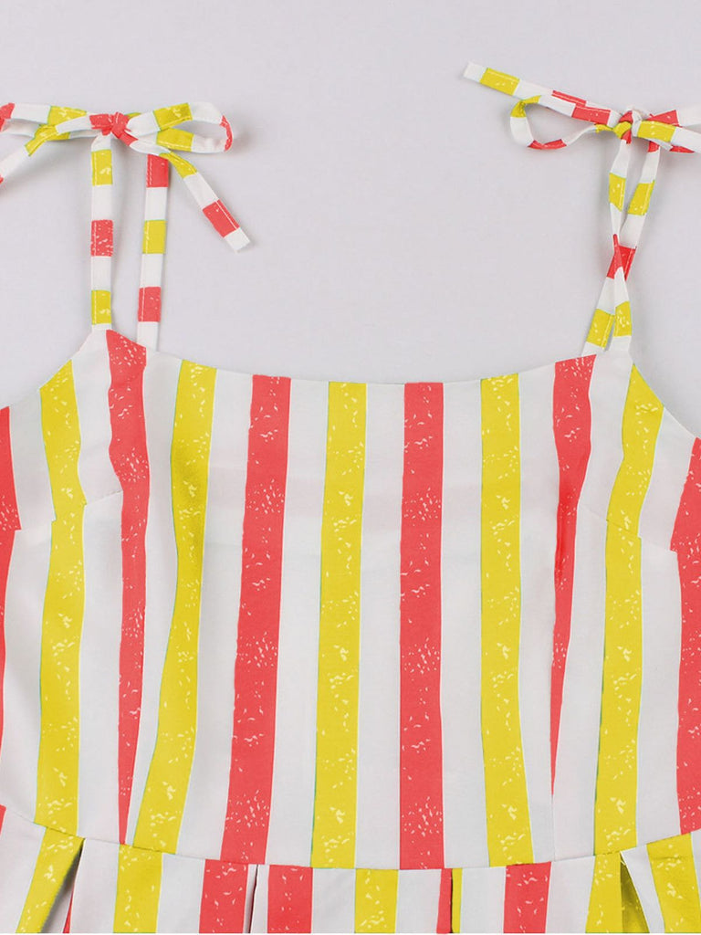 1950s Shoulder Tie Belted Stripes Dress — a 1950s silhouette that turns sidewalks into runways