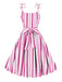 She slips into this 1950s Shoulder Tie Belted Stripes Dress and suddenly it's a 1950s daydream