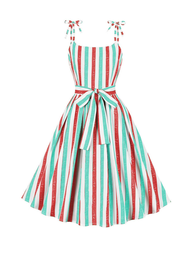 1950s Shoulder Tie Belted Stripes Dress — the kind of 1950s dress that makes strangers smile