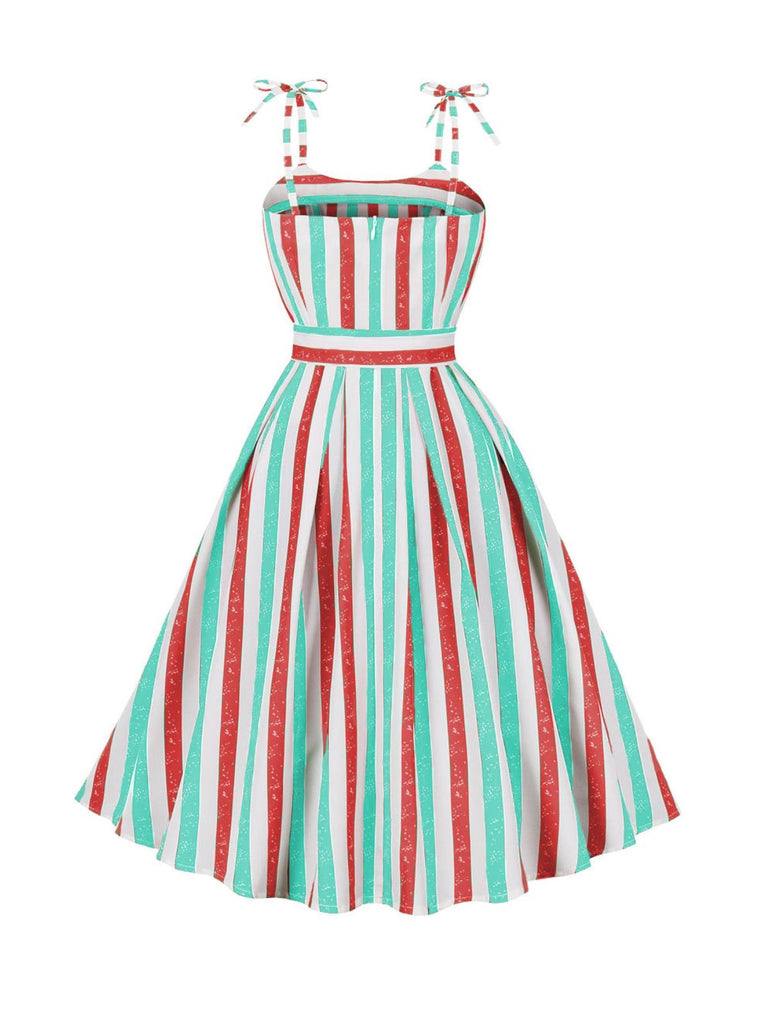 1950s Shoulder Tie Belted Stripes Dress — a 1950s silhouette that turns sidewalks into runways