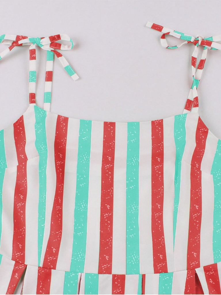 She slips into this 1950s Shoulder Tie Belted Stripes Dress and suddenly it's a 1950s daydream