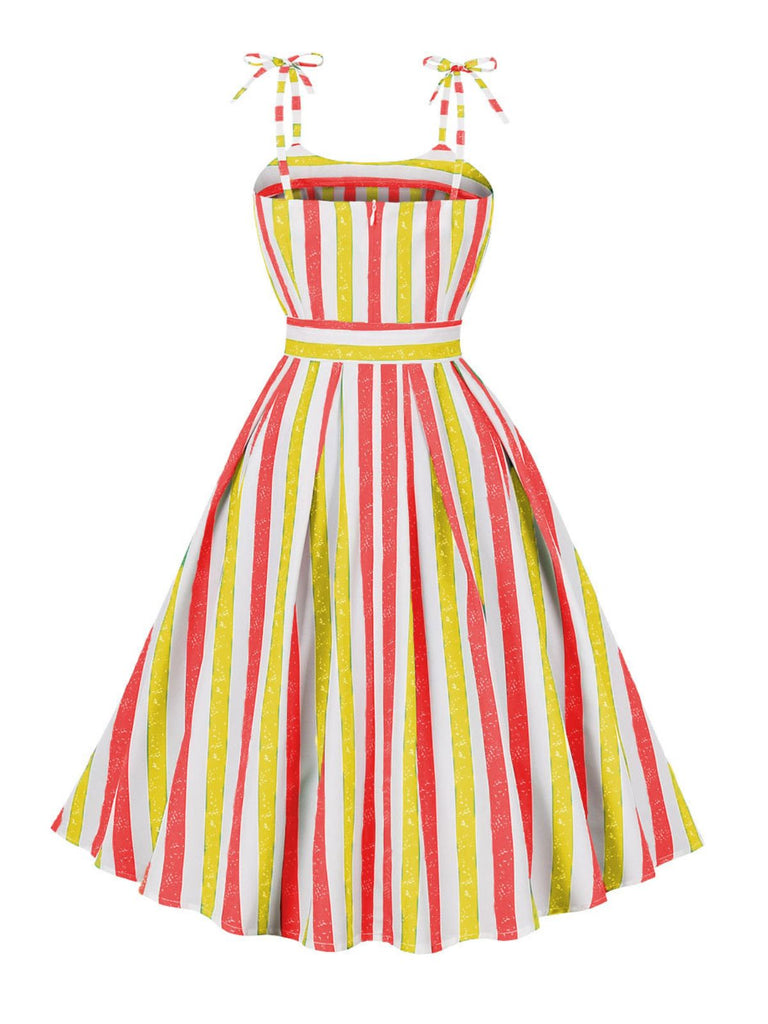 1950s Shoulder Tie Belted Stripes Dress — the kind of 1950s dress that makes strangers smile