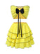 2PCS Yellow 1950s Bow Smocked Tube Top & Multi-Layer Skirt - vintage skirt, retro style