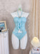 Sky Blue 1950s Halter Ruffle Bow Glitter Tankini Set - vintage fashion, retro style