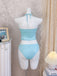 Sky Blue 1950s Halter Ruffle Bow Glitter Tankini Set - vintage fashion, retro style
