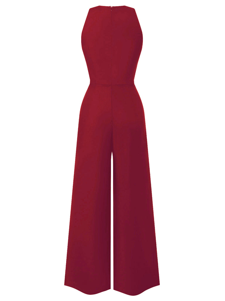 She finds her 1950s story in this 1950s Sleeveless Buttoned Solid Jumpsuit