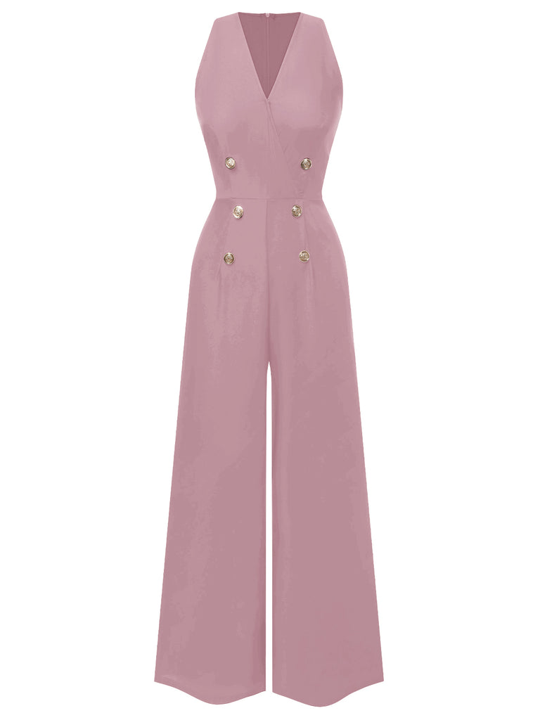 This 1950s Sleeveless Buttoned Solid Jumpsuit whispers 1950s secrets to those who notice