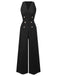 She finds her 1950s story in this 1950s Sleeveless Buttoned Solid Jumpsuit