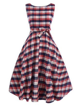 1950s Sleeveless Plaid Belted Swing Dress, vintage dress, retro fashion, rockabilly, pin-up fashion - perfect for women who love vintage and retro fashion