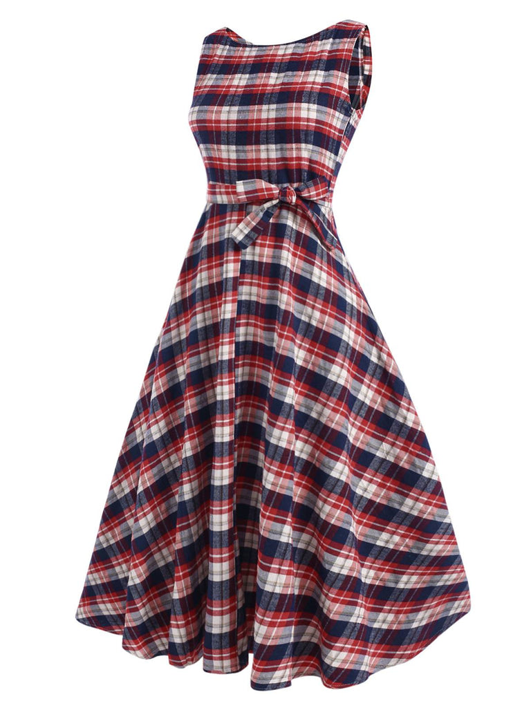 1950s Sleeveless Plaid Belted Swing Dress, vintage dress, retro fashion, rockabilly, pin-up fashion - perfect for women who love vintage and retro fashion