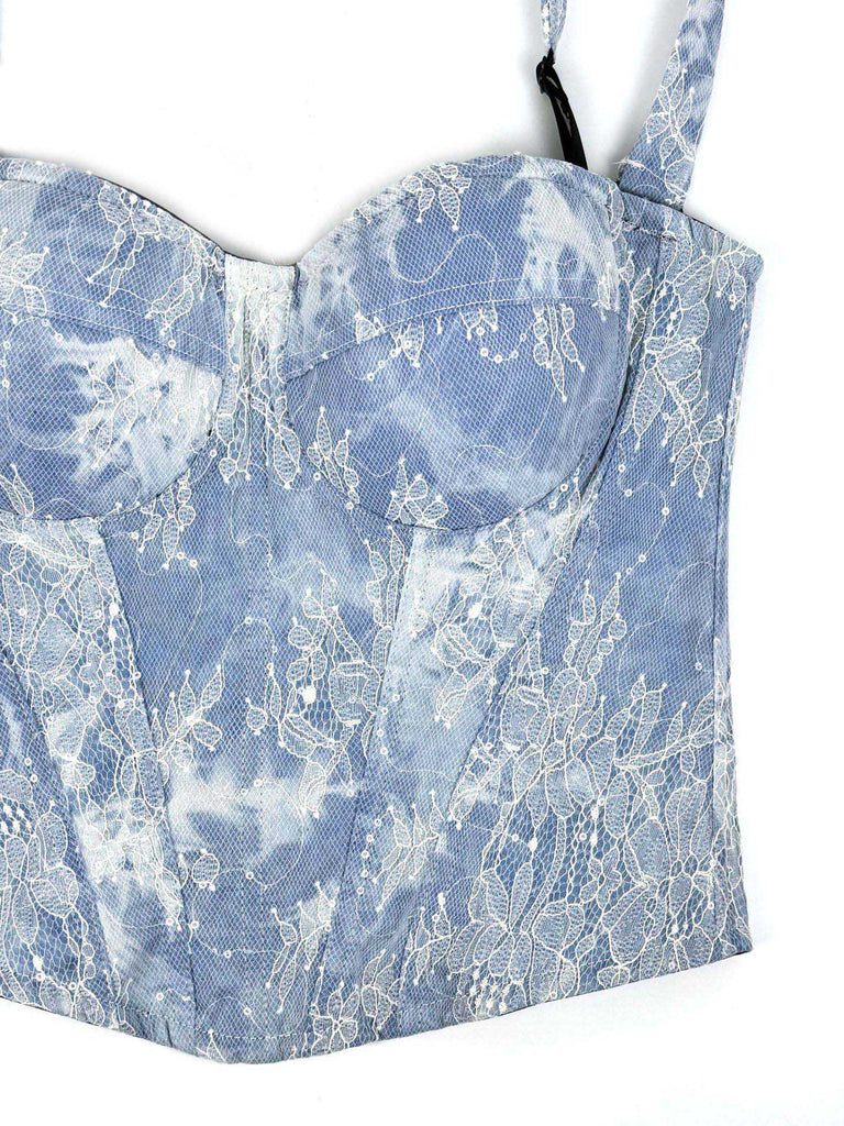 1950s Slip Denim Lace Corset Top - vintage fashion, retro style