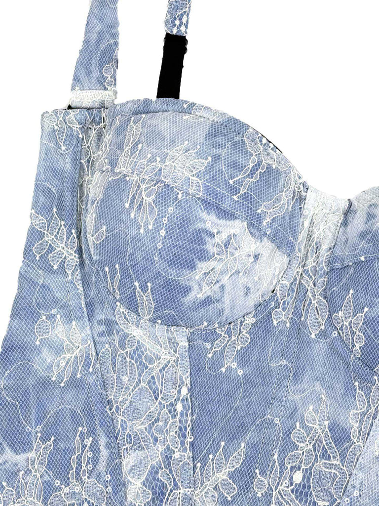 1950s Slip Denim Lace Corset Top - vintage fashion, retro style