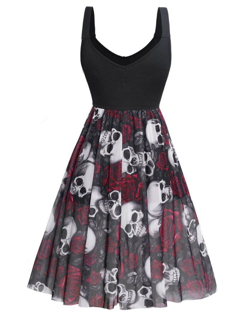 1950s Slip Halloween Skull Rose Dress - vintage dress, retro fashion, rockabilly