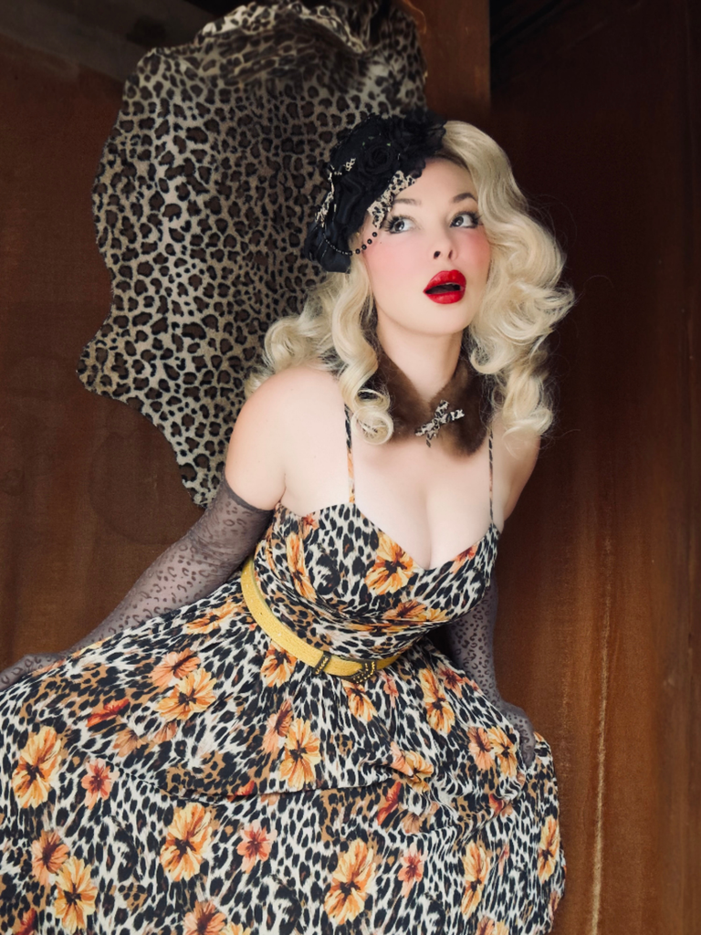 1950s Slip Leopard Sunflower Butterflies Lace Dress, vintage dress, retro fashion, rockabilly, pin-up fashion - perfect for women who love vintage and retro fashion