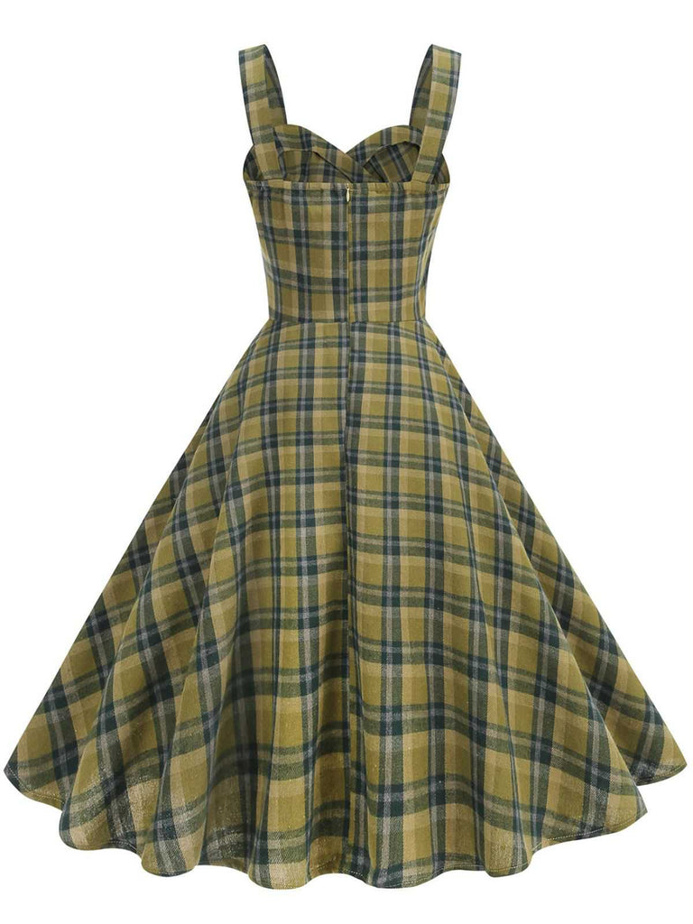 1950s Slip V-Neck Plaid Swing Dress - vintage dress, retro fashion, rockabilly