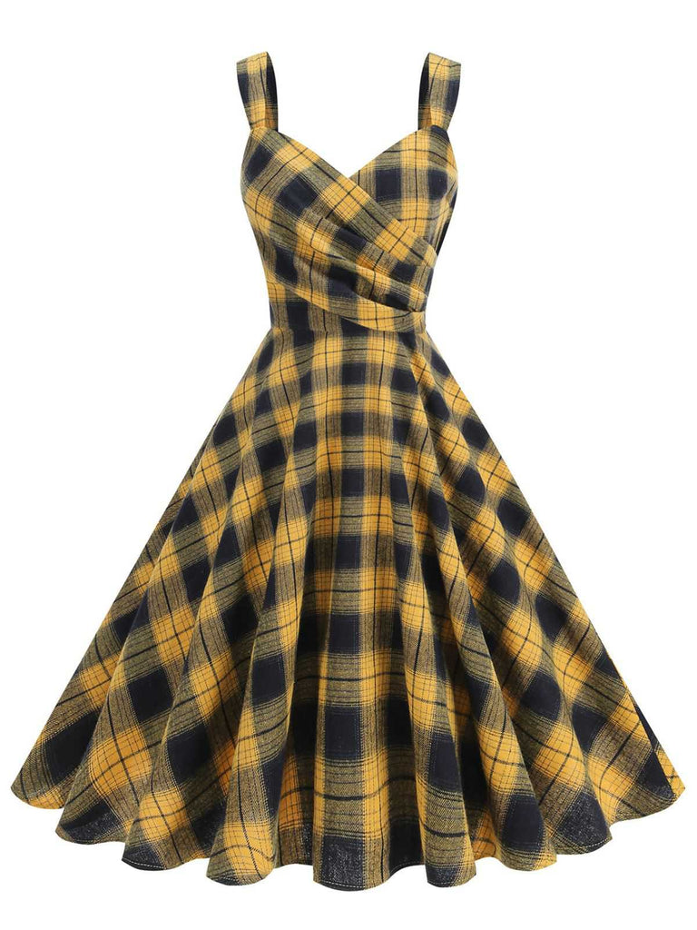 1950s Slip V-Neck Plaid Swing Dress - vintage dress, retro fashion, rockabilly