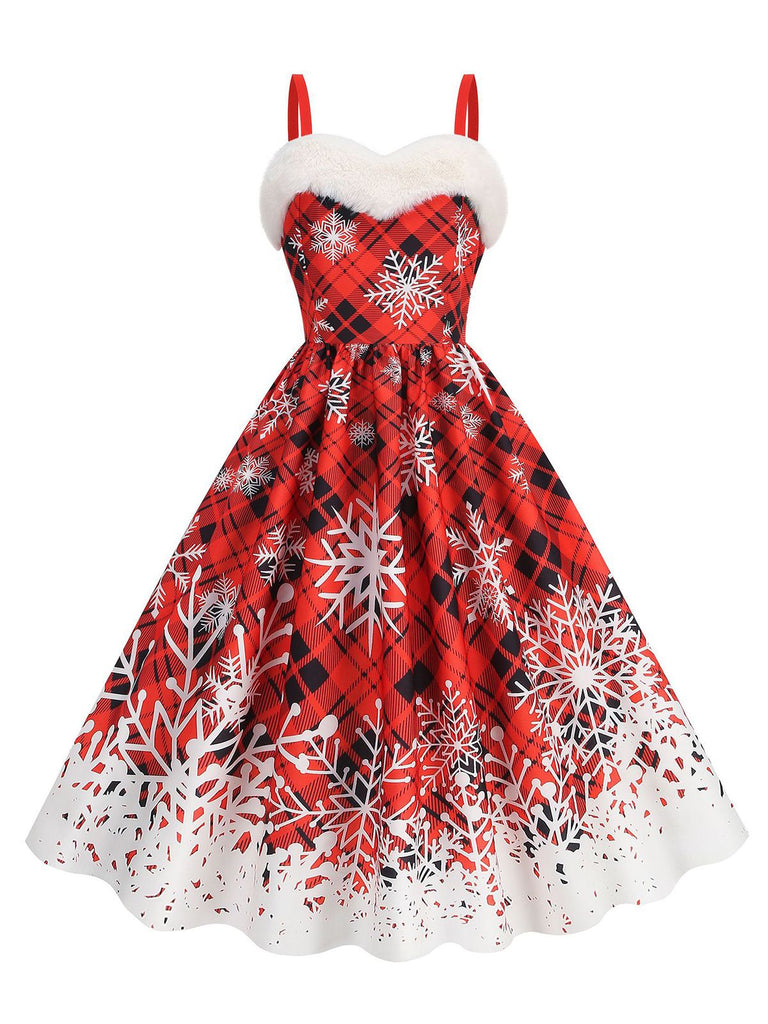 1950s Snowflake Fur Collar Christmas Dress, vintage dress, retro fashion, rockabilly, pin-up fashion - perfect for women who love vintage and retro fashion