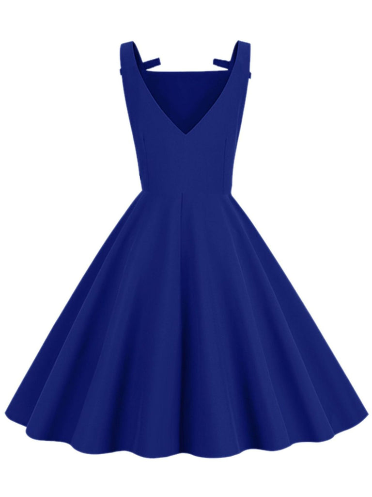 1950s Solid Bowknot Sleeveless Square Neck Dress — the kind of 1950s dress that makes strangers smile