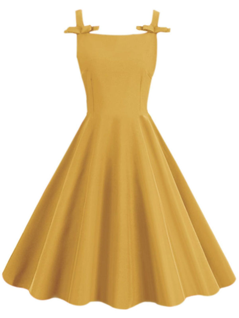 She slips into this 1950s Solid Bowknot Sleeveless Square Neck Dress and suddenly it's a 1950s daydream