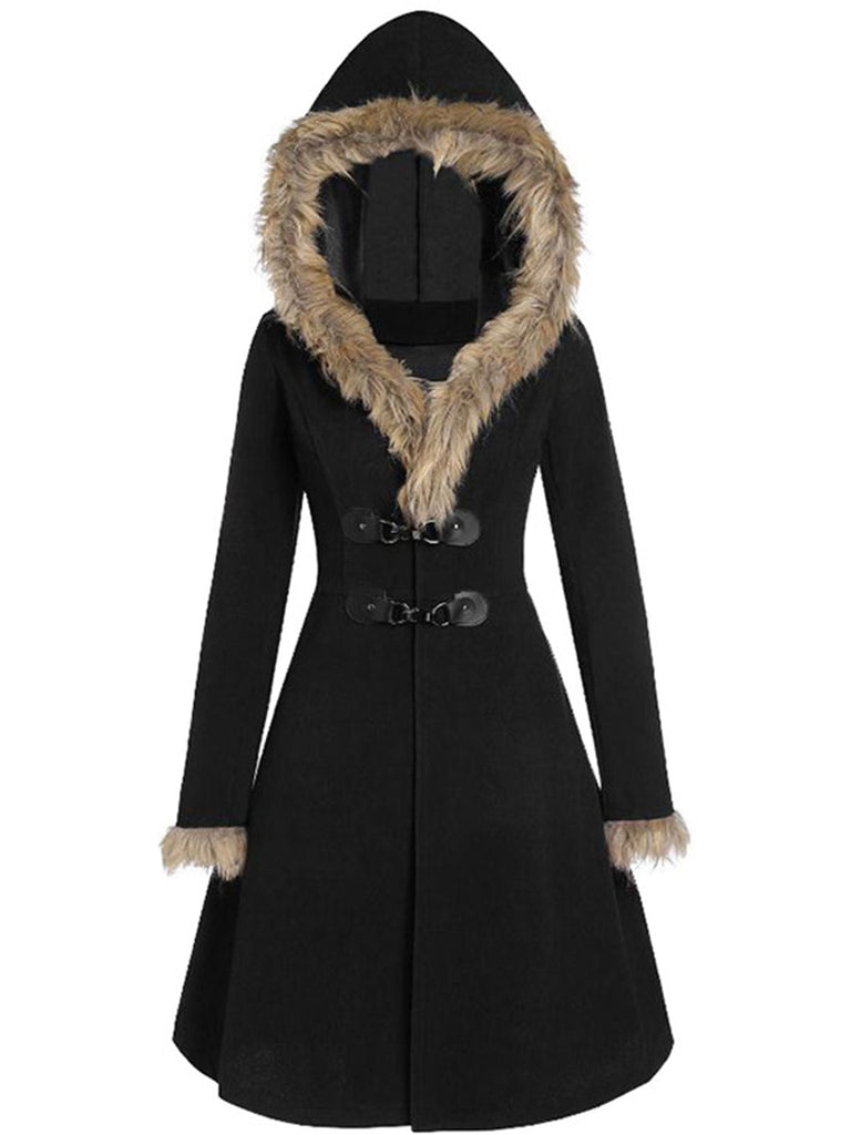 She throws on this 1950s Solid Buckle Fur Trimmed Coat and the city feels like 1950s Paris