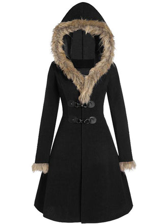 She throws on this 1950s Solid Buckle Fur Trimmed Coat and the city feels like 1950s Paris