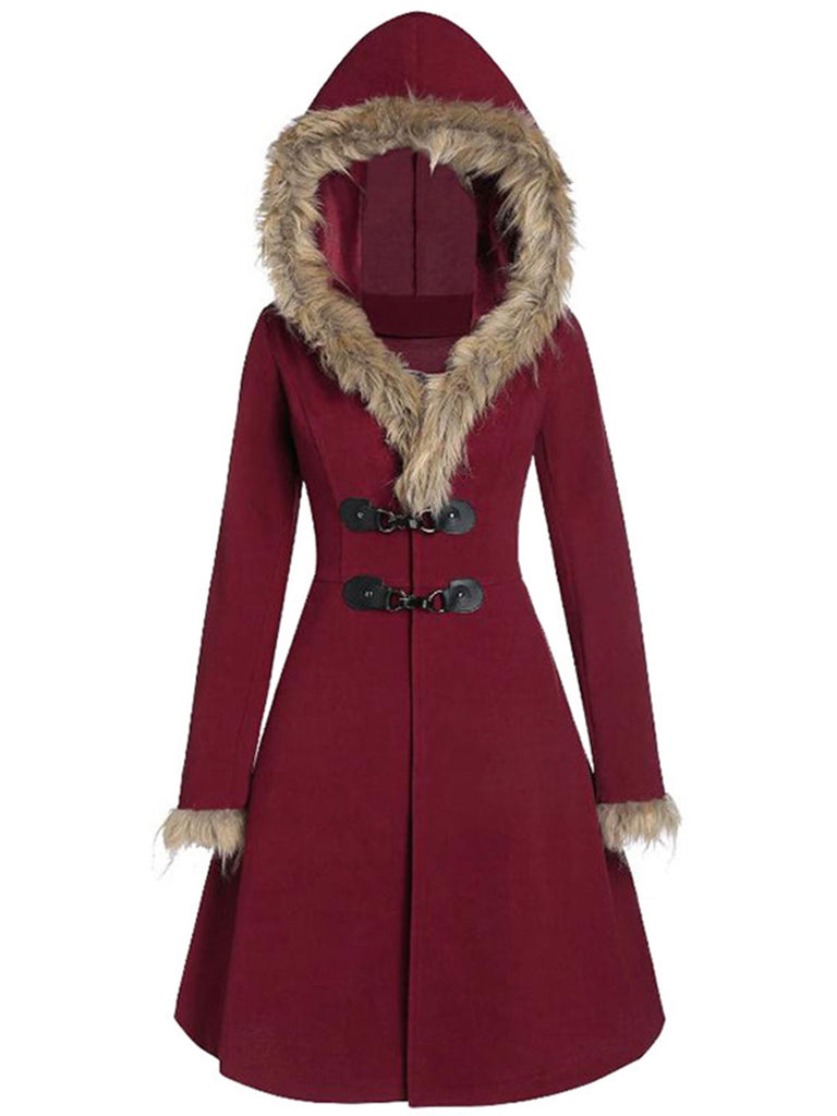 1950s Solid Buckle Fur Trimmed Coat — 1950s sophistication that wraps her in quiet power
