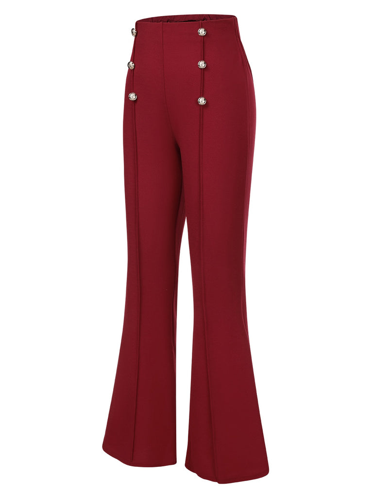 1950s Solid Center Seam Buttoned Flared Pants, vintage fashion, retro style - perfect for women who love vintage and retro fashion