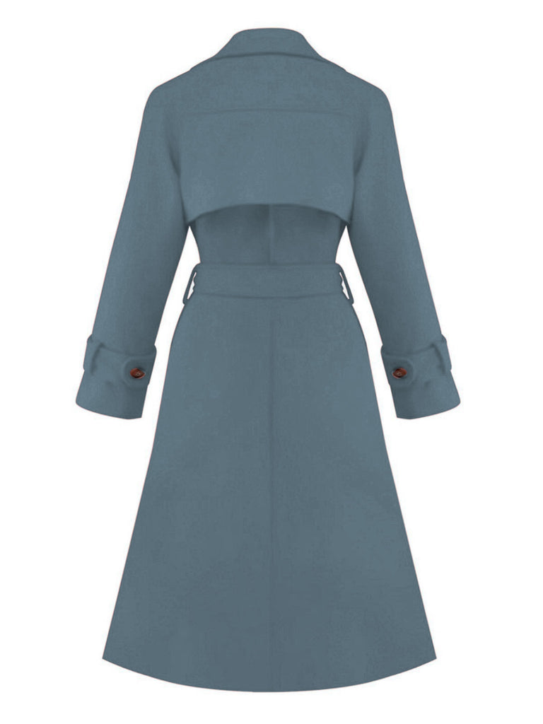1950s Solid Double-Breasted Lapel Trench Coat - vintage fashion, retro style